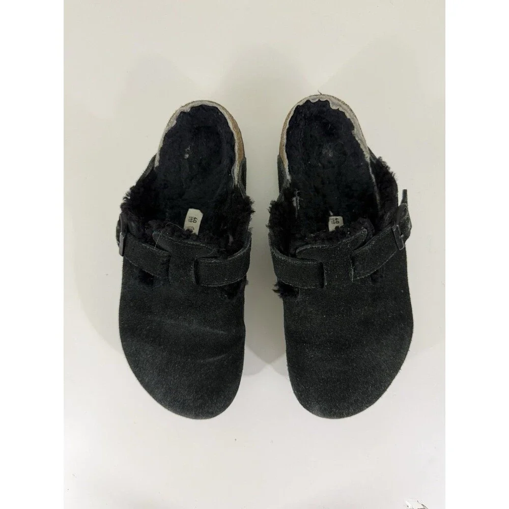 Birkenstock Boston Shearling Lined Clog Black Suede EU 40 US 9-9.5 Slow Fashion